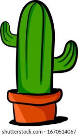 Flat cactus in pot, illustration, vector on white background.