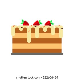 Flat cake icon logo isolated white background. Celebrate Happy Birthday. Sweet dessert, eating delicious biscuit, party celebration - vector illustration.