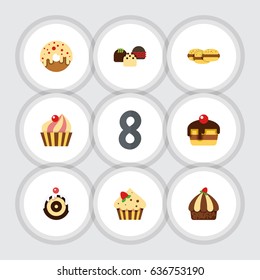 Flat Cake Set Of Cake, Confectionery, Biscuit And Other Vector Objects. Also Includes Confectionery, Delicious, Patisserie Elements.