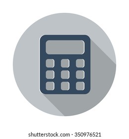 Flat Calculator icon with long shadow on grey circle