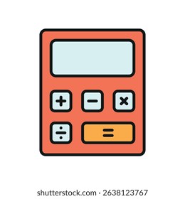 Flat calculator icon for math, finance, accounting, office work, school study, and productivity visuals.