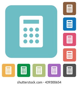 Flat calculator icons on rounded square color backgrounds.