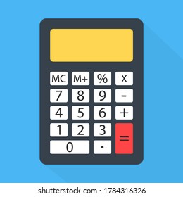 Flat Calculator isolatwd on blue background With Long Shadow. Vector illustration eps10.