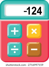 Flat calculator with negative number display and basic math symbols calculation