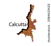 Flat Calcutta map city with borders of the districts
