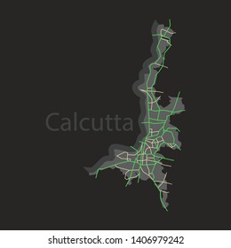 Flat Calcutta map city with borders of the districts