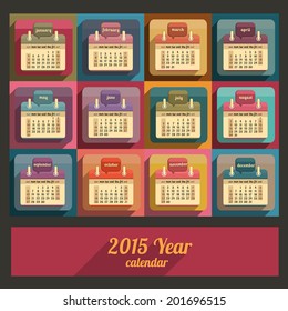 Flat calendar 2015 year design, English, Sunday start