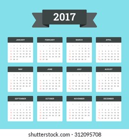 Flat Calendar 2017. Week starts from Sunday