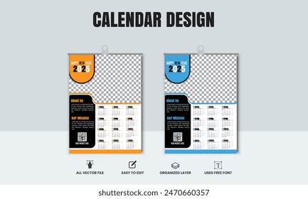 Flat calendar for 2025 in a minimalist style. Corporate and business calendar with 2 colors. The week starts on Wednesday	
