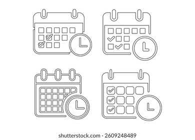 Flat Calendar and Clock Icon Sets, calendar icon, time management, schedule icon, event planner