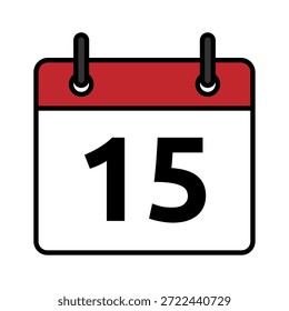 Icono de día calendario plano con el número 15. Símbolo de fecha de Vector mínimo para los conceptos de planificador, recordatorio, programación y fecha límite.