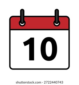 Icono de día calendario plano con el número 10. Símbolo de fecha de Vector mínimo para los conceptos de planificador, recordatorio, programación y fecha límite.