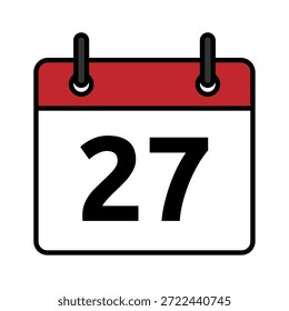 Icono de día calendario plano con el número 27. Símbolo de fecha de Vector mínimo para los conceptos de planificador, recordatorio, programación y fecha límite.