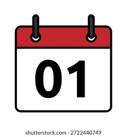 Icono de día de calendario plano con el número 1. Símbolo de fecha de Vector mínimo para los conceptos de planificador, recordatorio, programación y fecha límite.
