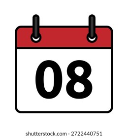 Icono de día calendario plano con el número 8. Símbolo de fecha de Vector mínimo para los conceptos de planificador, recordatorio, programación y fecha límite.
