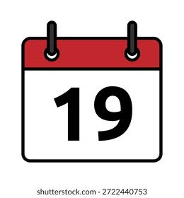 Icono de día calendario plano con el número 19. Símbolo de fecha de Vector mínimo para los conceptos de planificador, recordatorio, programación y fecha límite.