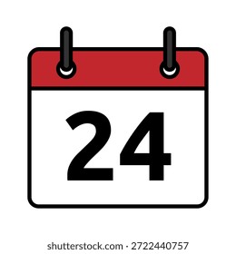 Icono de día calendario plano con el número 24. Símbolo de fecha de Vector mínimo para los conceptos de planificador, recordatorio, programación y fecha límite.