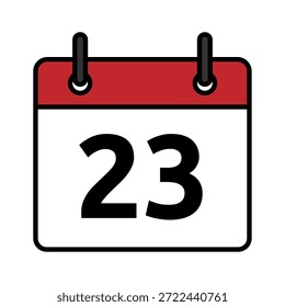 Icono de día calendario plano con el número 23. Símbolo de fecha de Vector mínimo para los conceptos de planificador, recordatorio, programación y fecha límite.