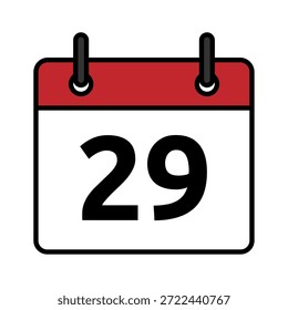 Icono de día calendario plano con el número 29. Símbolo de fecha de Vector mínimo para los conceptos de planificador, recordatorio, programación y fecha límite.