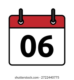 Icono de día calendario plano con el número 6. Símbolo de fecha de Vector mínimo para los conceptos de planificador, recordatorio, programación y fecha límite.