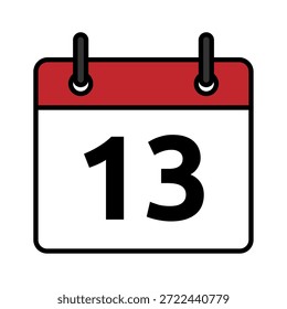 Icono de día calendario plano con el número 13. Símbolo de fecha de Vector mínimo para los conceptos de planificador, recordatorio, programación y fecha límite.