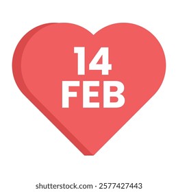 Flat calendar heart with date, suited for event reminders, social media posts, and holiday marketing.