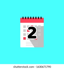 Flat calendar icon and 2nd vector illustration. Concept to mark agenda, day, date and reminder. Flat modern calendar style. Calendar for reminder symbol. Calendar vector illustration. Reminder concept