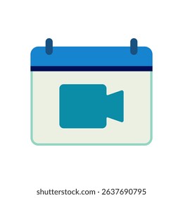 Flat calendar icon with blue video camera symbol indicating scheduled recording, filming, or online meeting - Powered by Shutterstock - Get 15% off with code: PIKWIZARD15