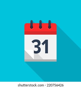 Flat calendar icon. Date and time background. Number 31