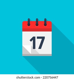 Flat calendar icon. Date and time background. Number 17