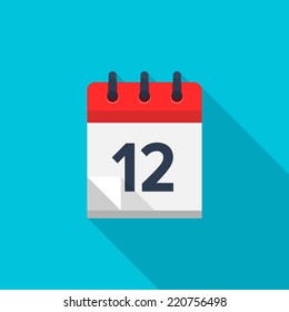 Flat calendar icon. Date and time background. Number 12