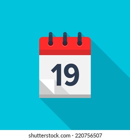 Flat calendar icon. Date and time background. Number 19