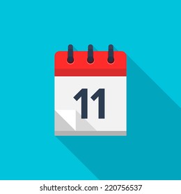 Flat calendar icon. Date and time background. Number 11