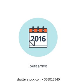 Flat calendar icon. Date and time background.2016. New year.