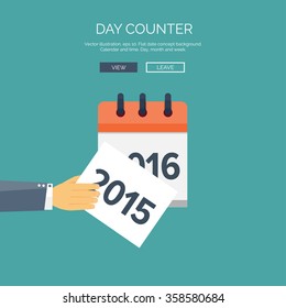 Flat calendar icon. Date and time background. New year. 2016, 2015.