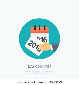 Flat calendar icon. Date and time background. New year. 2016, 2015.