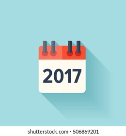 Flat calendar icon. Date and time background. New year. 2017. Christmas. December.