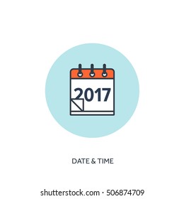 Flat calendar icon. Date and time background. New year. 2017. Christmas. December.
