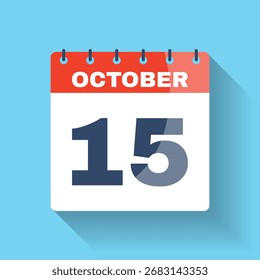 O ícone de calendário plano é exibido em 15 de outubro com sombra longa sutil
