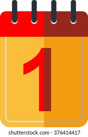 Flat calendar icon, first number