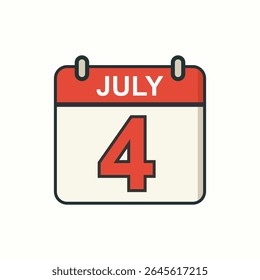 Flat calendar icon with July 4 date for United States Independence Day celebration, ideal for 4th of July event design, banner, or American patriotic themes
