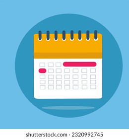 icono de calendario plano, lista de calendario, calendario de pared, vector de calendario, sobre fondo azul