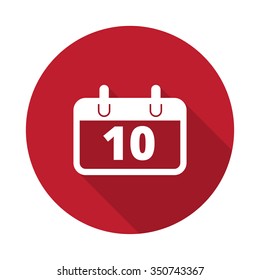 Flat Calendar icon with long shadow on red circle