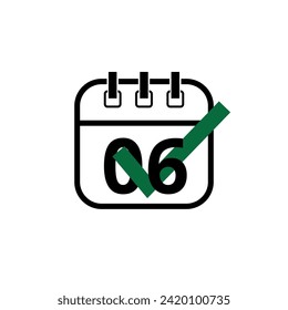 Flat calendar icon marking a specific day with checklist, day 06.