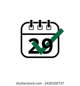 Flat calendar icon marking a specific day with checklist, day 29.