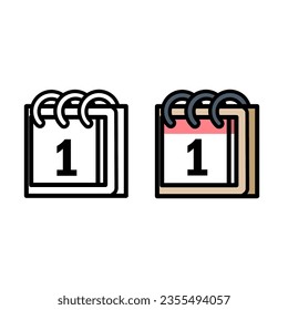 Flat calendar Icon. Calendar with number one. Vector illustration.