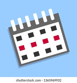 Flat calendar icon on blue background. Vector illustration