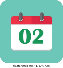 Flat calendar Icon. Calendar on the wall. Vector illustration on Green Background Eps10.