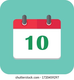 Flat calendar Icon. Calendar on the wall. Vector illustration on Green Background Eps10.