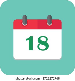 Icono de calendario plano. Calendario en la pared. Ilustración vectorial sobre fondo verde Eps10.
